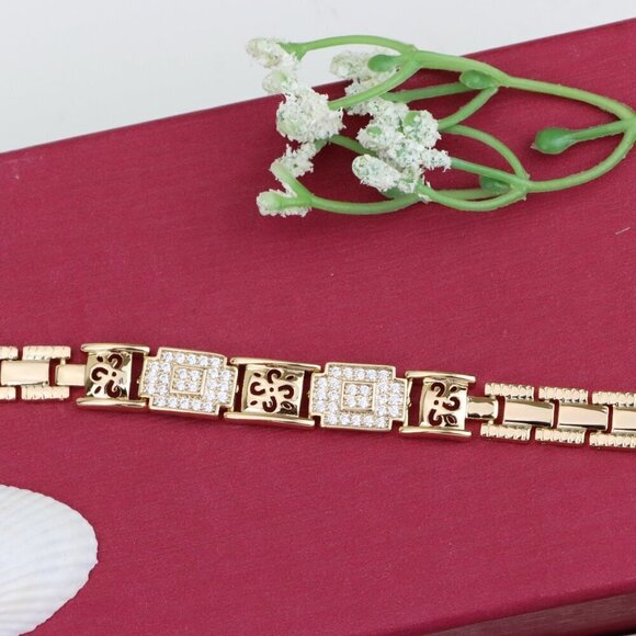"Rose Gold Plated Designer Bracelet with Intricate Square Accents, XPBL0947 - Picture 10 of 12